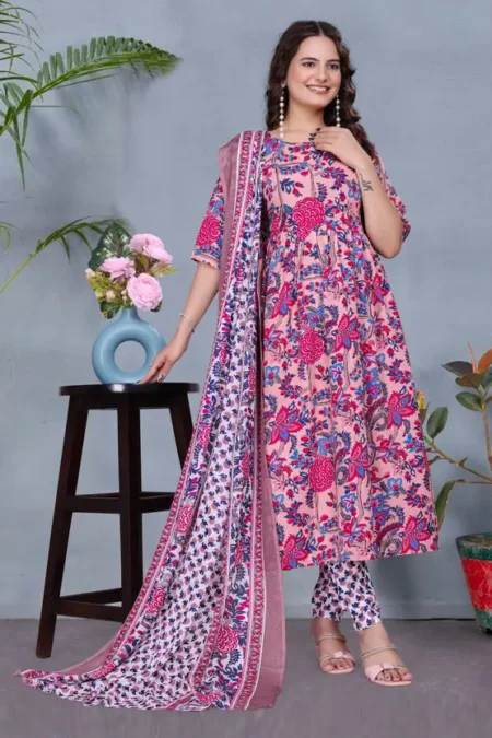 Women Cotton Rayon Kurti Pant Dupatta Set