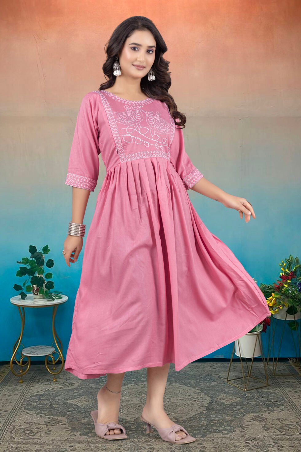 Feeding Maternity Kurti Both Side Zip Anarkali Kurta & Kurtis Zipper dress Beautiful Embroidery