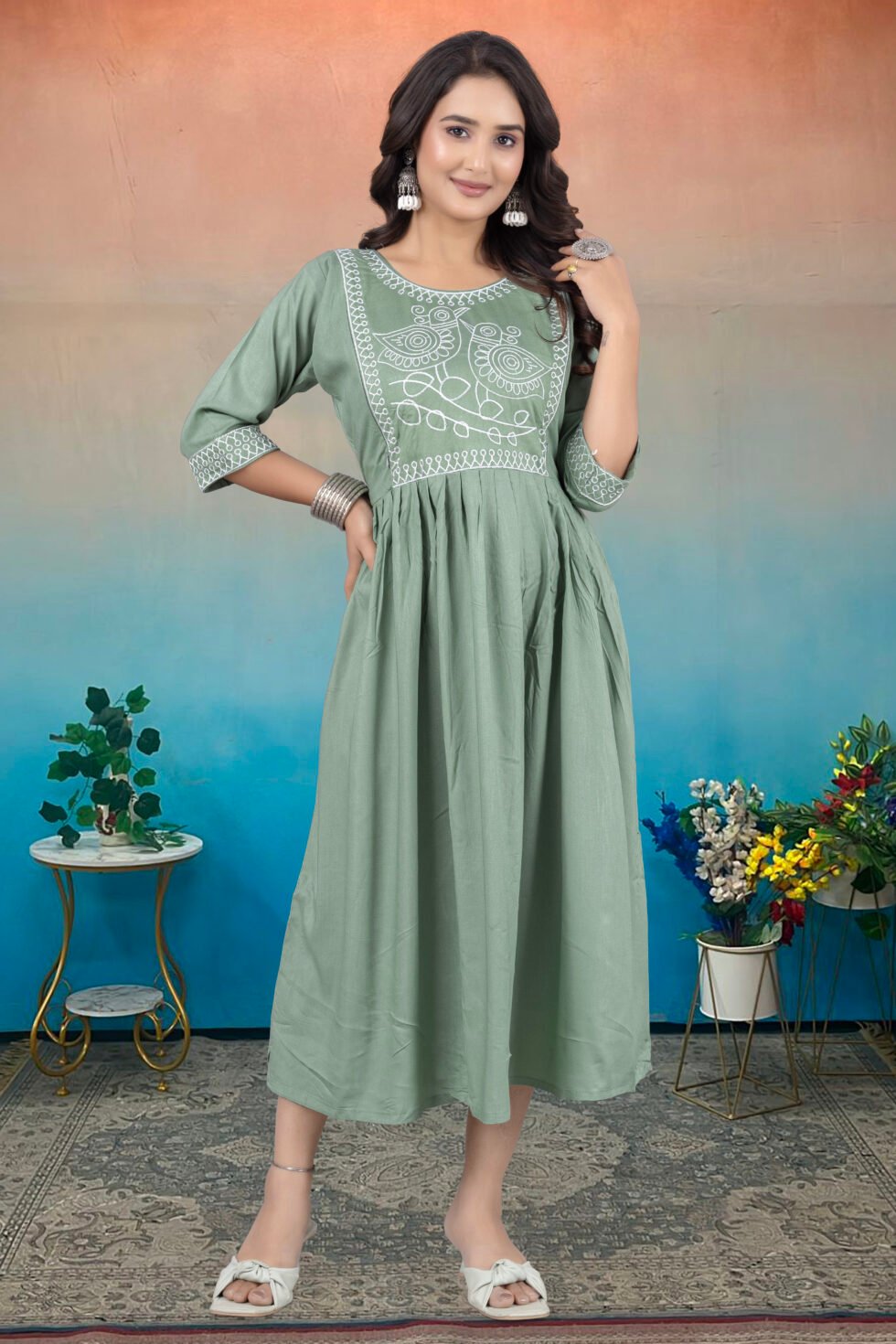 Feeding Maternity Kurti Both Side Zip Anarkali Kurta & Kurtis Zipper dress Beautiful Embroidery