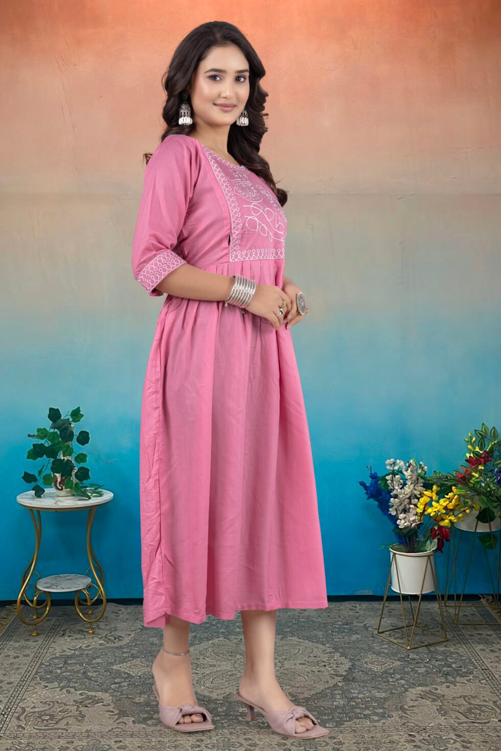 Feeding Maternity Kurti Both Side Zip Anarkali Kurta & Kurtis Zipper dress Beautiful Embroidery