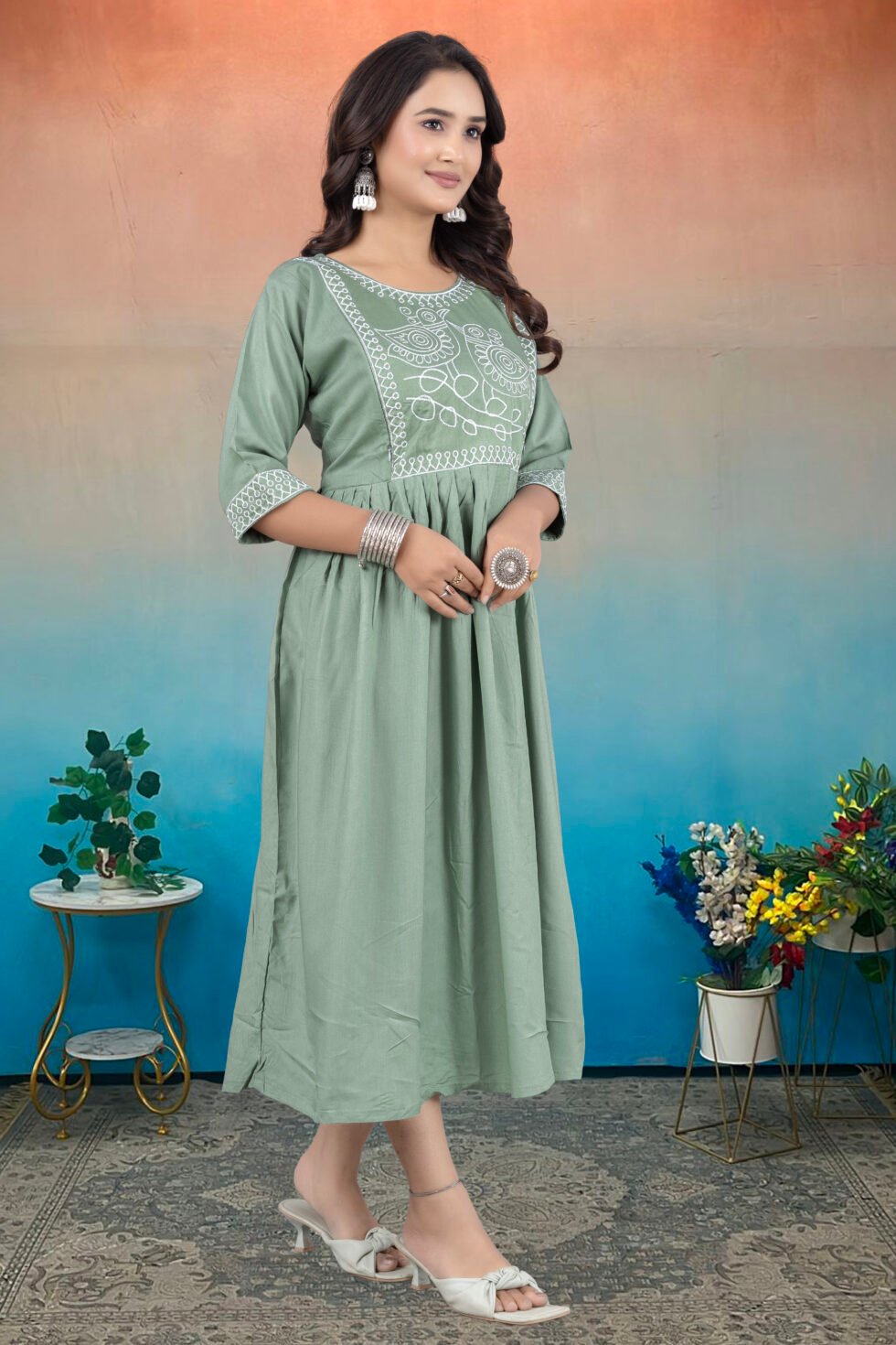 Feeding Maternity Kurti Both Side Zip Anarkali Kurta & Kurtis Zipper dress Beautiful Embroidery