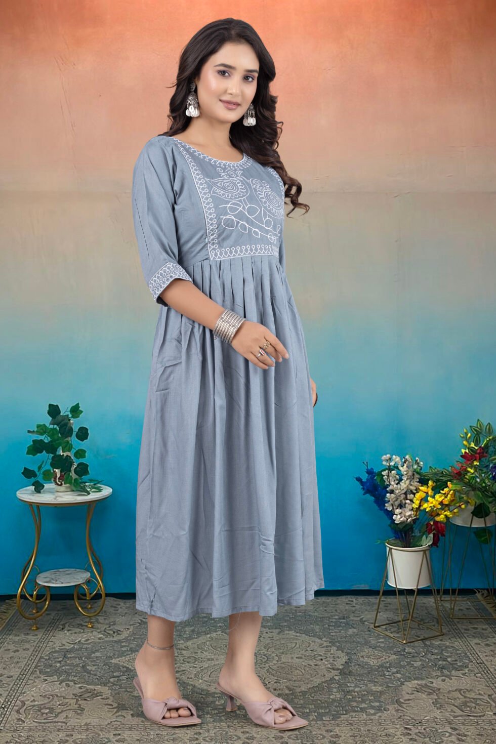 Feeding Maternity Kurti Both Side Zip Anarkali Kurta & Kurtis Zipper dress Beautiful Embroidery