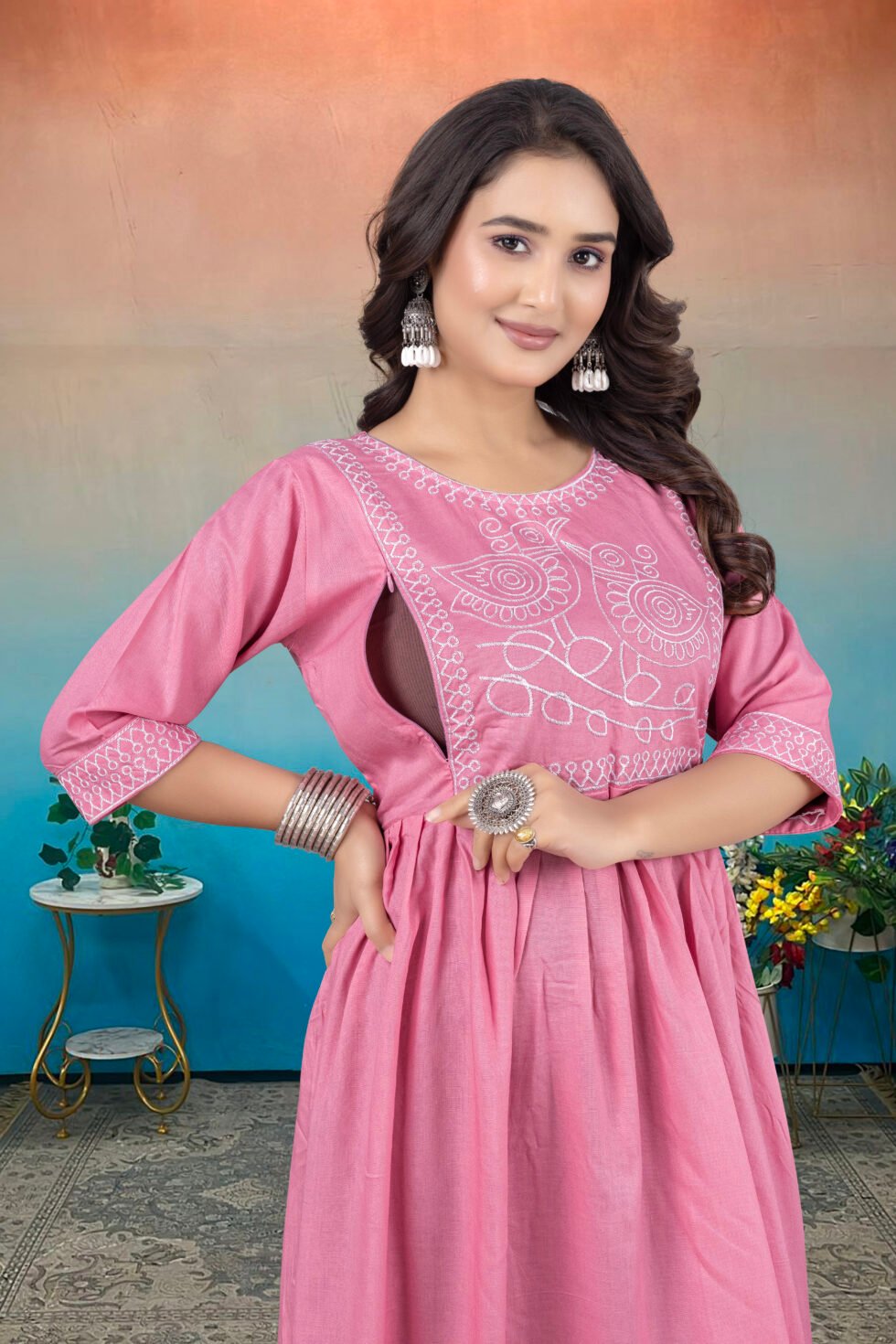 Feeding Maternity Kurti Both Side Zip Anarkali Kurta & Kurtis Zipper dress Beautiful Embroidery