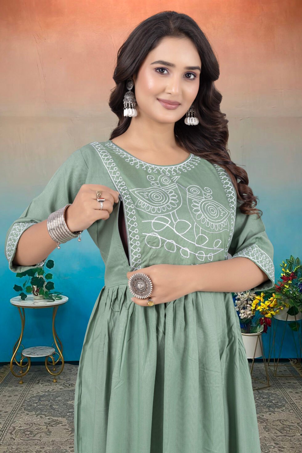 Feeding Maternity Kurti Both Side Zip Anarkali Kurta & Kurtis Zipper dress Beautiful Embroidery
